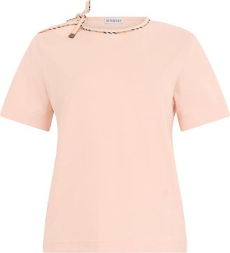 Burberry T-shirt met ruitdetail - Dames - T-shirts - Roze - M - Katoen - Tops