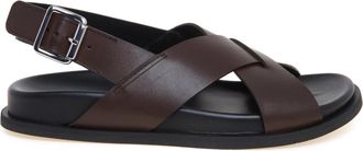 Guglielmo Rotta Twill Flat Sandal - Dames - Sandalen - Bruin - 37 EU - Leer - Schoenen