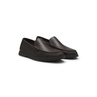 BOSS Tumbled-leather moccasins with logo detail