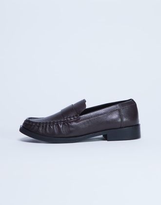 Topshop Carey - Mocassini in vera pelle marrone cioccolato con dettaglio arricciato