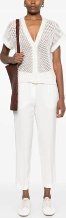 PESERICO Womens Beaded Trim-Detail Trousers White Ss25 W