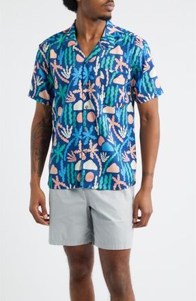 Boardies Print Short Sleeve Button-Up Camp Shirt in Blue Multi at Nordstrom, Size Xx-Large