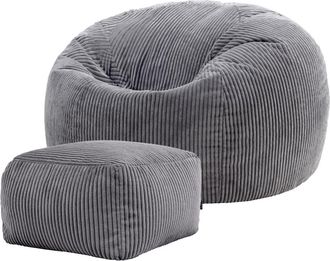 Icon Brand Puf con reposapiés cuadrado de pana gris antracita