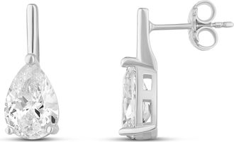 SHYMI Bar Drop Earrings -.925 Sterling Silver, Rhodium Plated, Cubic Zirconia Pear Shape Stone, Day to Night, Lightweight