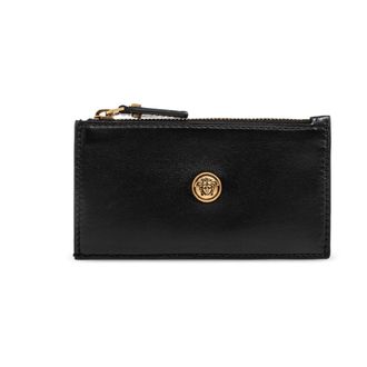 Versace Wallets & Cardholders, female, Black, Size: ONE SIZE Embl&egrave;me Leather Zip Card Holder