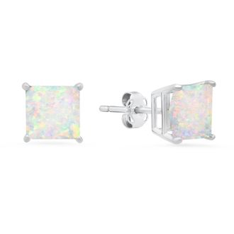 MAX + STONE 14k White Gold Solitaire Princess-Cut Gemstone Stud Earrings (7mm)