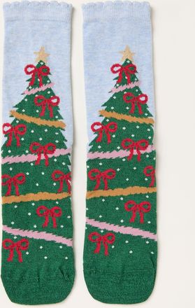 Fat Face FatFace Light Blue Bow Christmas Tree Socks