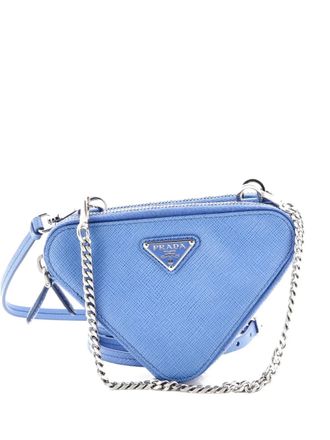Prada Triangle Double Zip Pouch Bag with Chain Saffiano Leather Mini crossbody bag - Blue