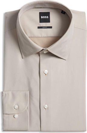 BOSS P Hank Slim Fit Dress Shirt in Open Beige at Nordstrom, Size 14.5 - R