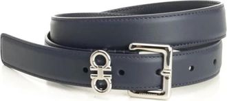 Ferragamo Double Gancini Vaste Riem - Dames - Riemen - Blauw - 75 CM - Leer - Accessoires