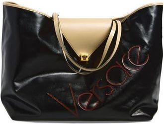 Versace Large Severine Logo Coated Canvas Tote in Black/dove Grey at Nordstrom