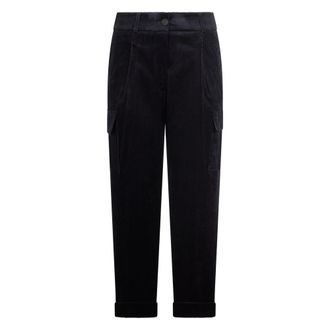 PESERICO Zwarte velvet broek met een minimalistisch en veelzijdig design. - Dames - Vrijetijds broeken - Zwart - M - Katoen - Broeken