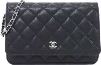 Chanel Black Grained Calfskin Chain/Shoulder Wallet (Pre-Owned)