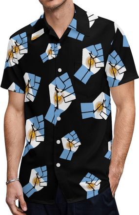 Generic Argentina Flag Resist Mens Long Sleeve Button Up Shirts Hawaiian Printed Beach Shirt Casual Tops L