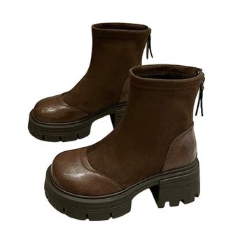 Generic YUJIEBB Women Short Boots Autumn-Winter Anti-Slip Thick Soles Fashion ShoesRound-Toe Platform