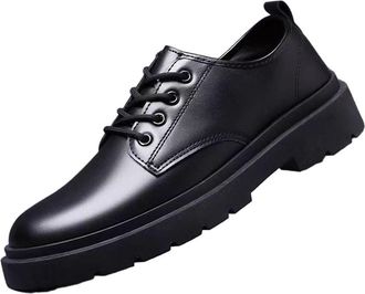 Generic Mens Oxford Work Boots Leather Shoes British Style Thick Sole Lace Up Trendy Versatile Shoes for Students Work Daily Professional Casual Occasions(8.5
