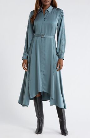 AllSaints Lexi Long Sleeve High-Low Shirtdress in Steel Blue at Nordstrom, Size 10 Us
