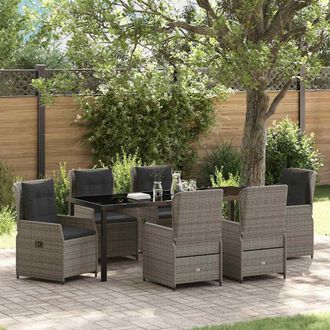 vidaXL Conjunto De Comedor De Jard&iacute;n 7 Pcs Gris Rat&aacute;n Sint&eacute;tico