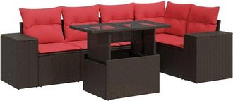 vidaXL 6 Piece Garden Sofa Set with Cushions Brown Poly Rattan Acacia Vidaxl