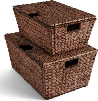 Best Choice Products Set of 2 X-Large & Medium Woven Storage Baskets W/Lids, Hyacinth Nesting Organizer Bins