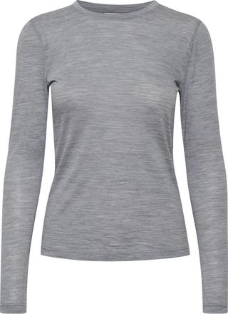 Gestuz Zachte wol ronde hals top grijs m&ecirc;lee - Dames - Longsleeves - Grijs - XS - Wol - Tops