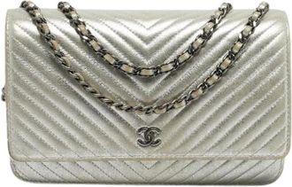 Chanel Pre-owned Wallet on Chain (Woc) - Dames - Vintage Schoudertas - Grijs - ONE Size - Leer - Vintage