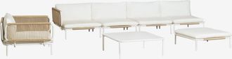 Sklum Conjunto De Jard&iacute;n Con Sof&aacute; Modular Esquinero De 4 Piezas, Mesa De Centro, Puff Y Sill&oacute;n En Acero Roubly Sklum