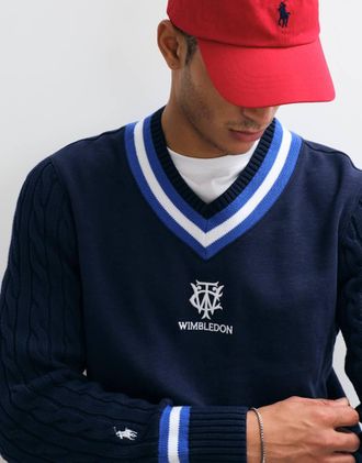 Polo Ralph Lauren Wimbledon Capsule - Maglione lavorato blu navy con stemma del logo