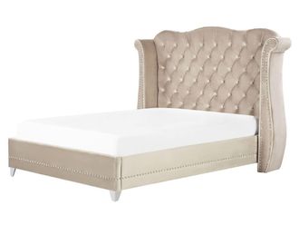 Beliani Cama matrimonial de tejido beige 160x200