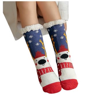 Generic Christmas Slipper Socks, Fluffy ChristmasSocks Boys Girls Women Men, Winter Warm Fleece-Lined Fluffy Sock House Footwear Cozy Non-Slip Bed Stocking Fl