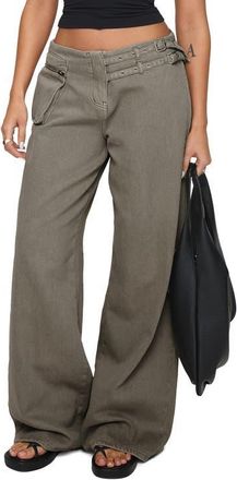 Princess Polly Paltrow Low Rise Wide Leg Cargo Jeans in Brown at Nordstrom, Size 2