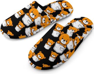 Generic Teddy Funny Bear Mens Cotton Slippers Memory Foam Comfort House Shoes Winter Indoor Slipper for Hotel Casa Spa