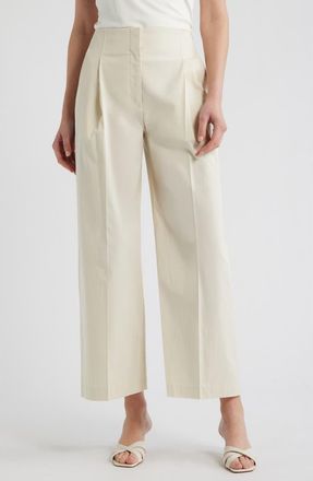 BOSS Tulotta Pleated High Waist Wide Leg Pants in Light Pumice at Nordstrom, Size 14