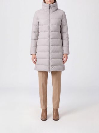 Herno Knee-Length Quilted Down Jacket in Wool and Silk with a High Neck