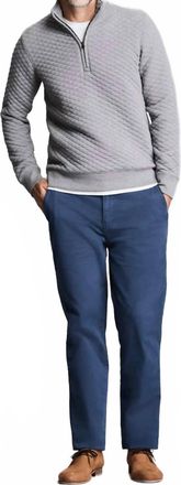 Billy Reid Diamond Quilt Half Zip Sweater In Medium Grey