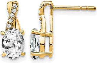 Diamond2Deal 14k Yellow Gold White Topaz and Diamond Earrings