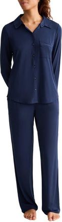 Fleur't Satin Trim Jersey Pajamas in Ink at Nordstrom, Size Xx-Large