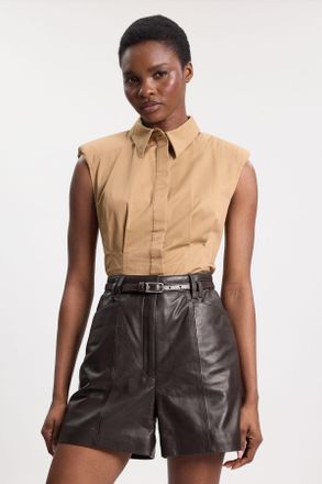 Karen Millen Womens Leather Tailored Shorts - Chocolate - Size 16 UK
