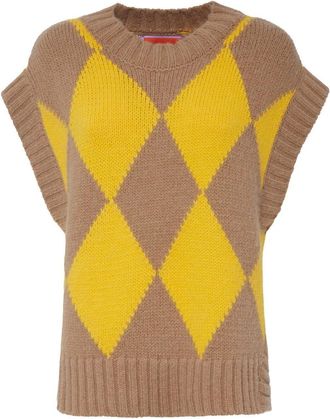 La DoubleJ argyle-check knit vest - women - Polyacrylic/Polyamide/Polyester/Alpaca Wool - L - Yellow