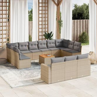 vidaXL Set Sof&aacute;s De Jard&iacute;n 14 Pzas Con Cojines Rat&aacute;n Sint&eacute;tico Beige Vidaxl