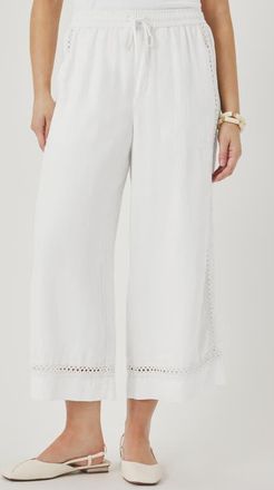 Splendid Stella Lace Inset Crop Linen Pants in White at Nordstrom, Size Medium