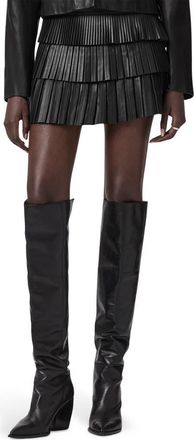 AllSaints Nara Pleated Leather Miniskirt in Black at Nordstrom, Size 2 Us