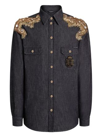 Dolce & Gabbana embellished logo-patch shirt - Blue