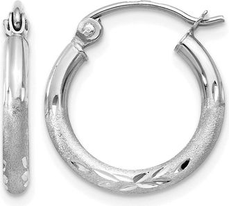 Diamond2Deal 14k Gold Satin and Diamond-cut 2mm Round Hoop Earring