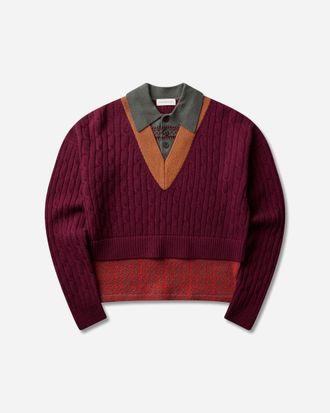 Dries Van Noten Men s Layered Wool Sweater Bordeaux