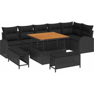 vidaXL Garden Sofa Set with Cushion with Storage 9 pcs Black vidaXL