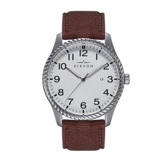 Elevon Watches Crosswind 42 mm Canvas-Overlaid Leather Watch with Date