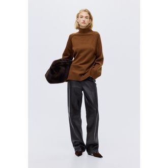 H&M Oversized Turtleneck Jumper in Brown at Nordstrom, Size Xx-Small