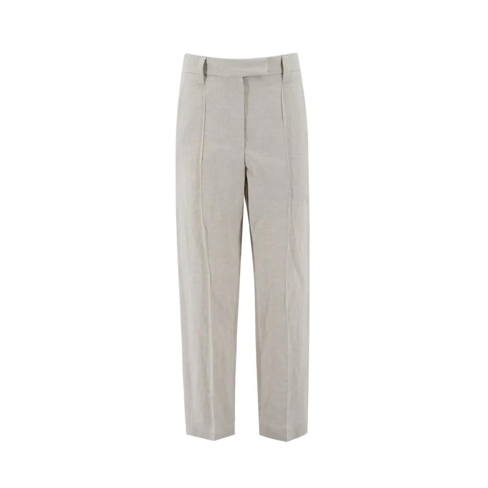 Pantalon Brunello Cucinelli En Lin Doré Scintillant - Taille US 4 - Occasion TBE