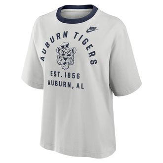 Nike Auburn Legacy Arch Script Boxy Nike Womens College T-Shirt in Grey | 01CM0DJ9AUV-5GU